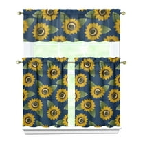 Yellow Sunflower Kitchen Curtains Set - 3 PC Boho Floral Tier & Valance, Vintage Rustic Window Treatment, Golden Bloom & Butterfly Design, Rod Pocket Panels