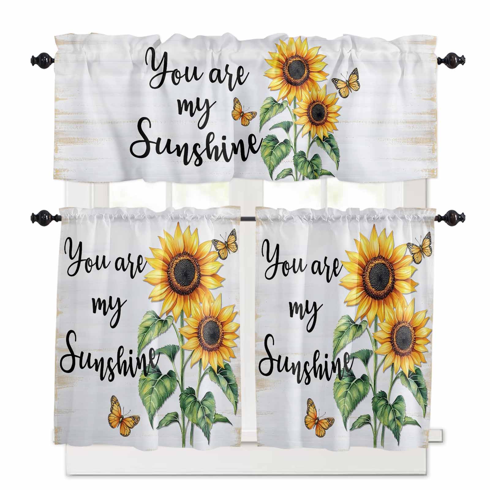 Yellow Sunflower Kitchen Curtains Set for Windows 3 Pieces,36 Inch ...