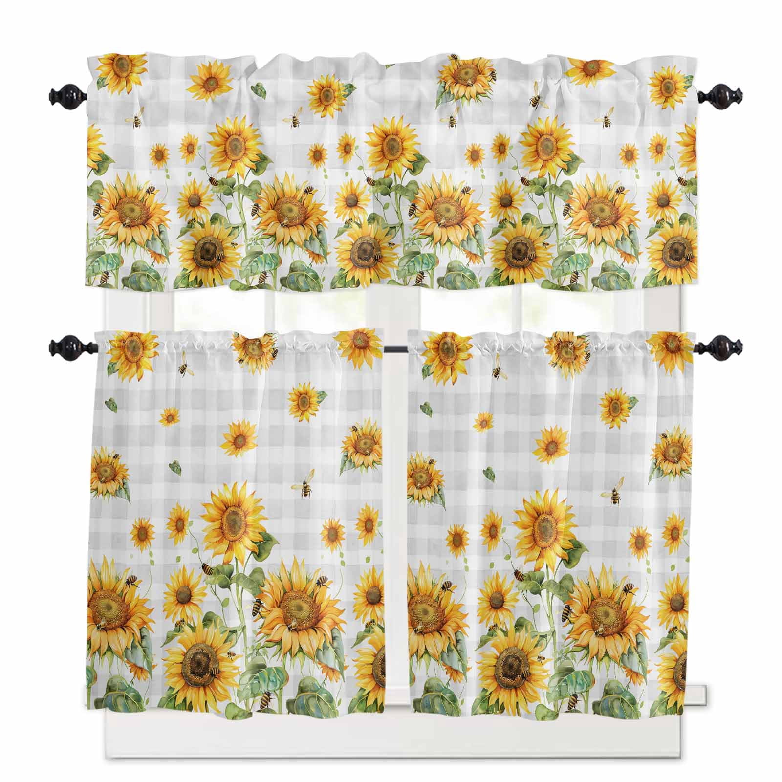 Yellow Sunflower Kitchen Curtains Set for Windows 3 Pieces,36 Inch ...