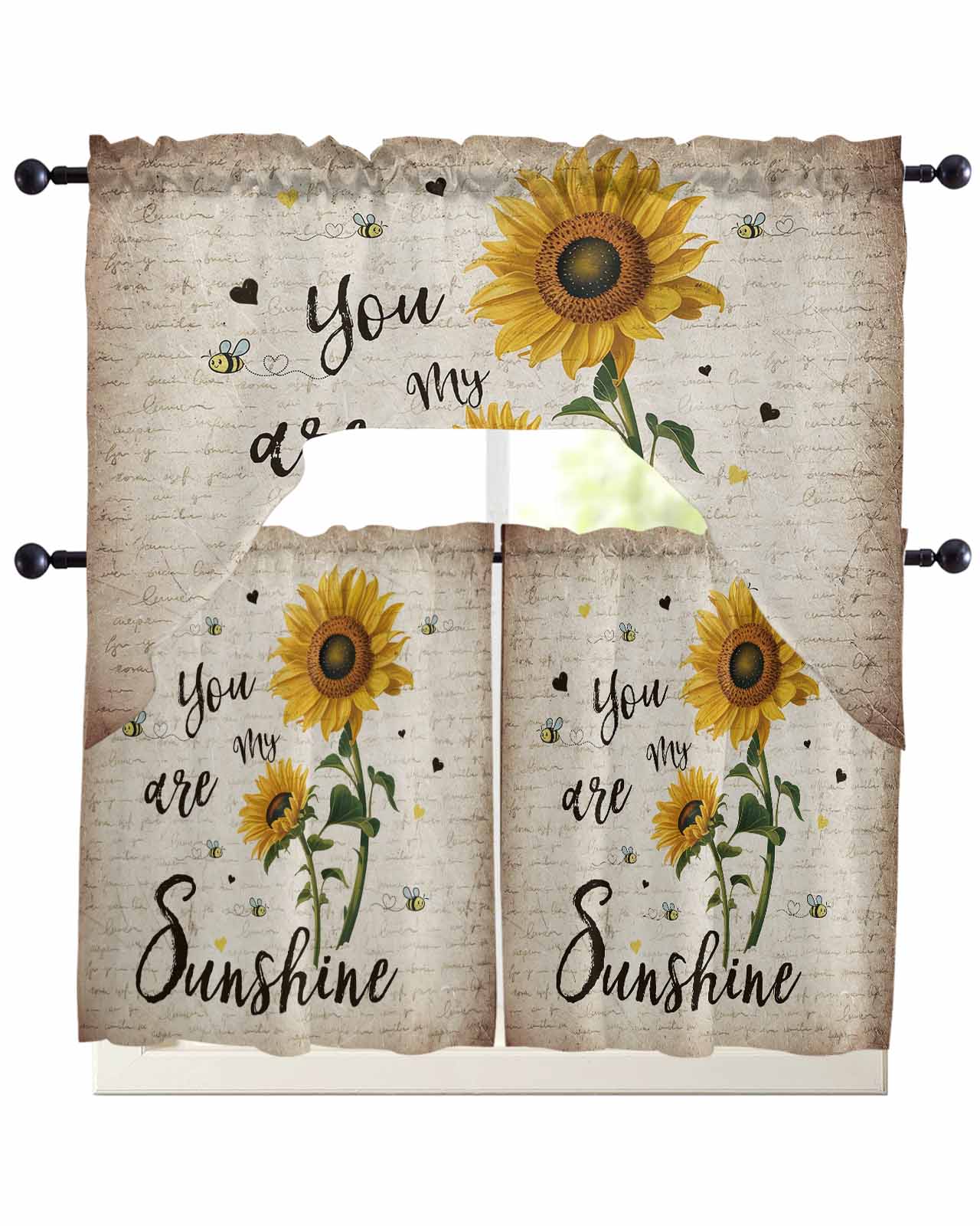 Yellow Sunflower Kitchen Curtains Sets 24 Inch Length with Valance ...