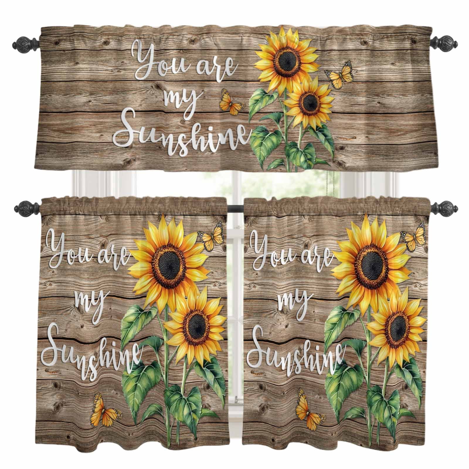 Yellow Sunflower Kitchen Curtains Sets for Windows 36 Inch Length ...