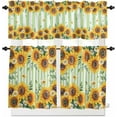 thumbnail image 1 of Yellow Sunflower Kitchen Curtains, Spring Floral Striped Farmhouse 3-Piece Kitchen Curtain Valance and Tiers Set 24 Inch Length, Rod Pocket Half Window Curtains for Cafe Living Room Bathroom, 1 of 6