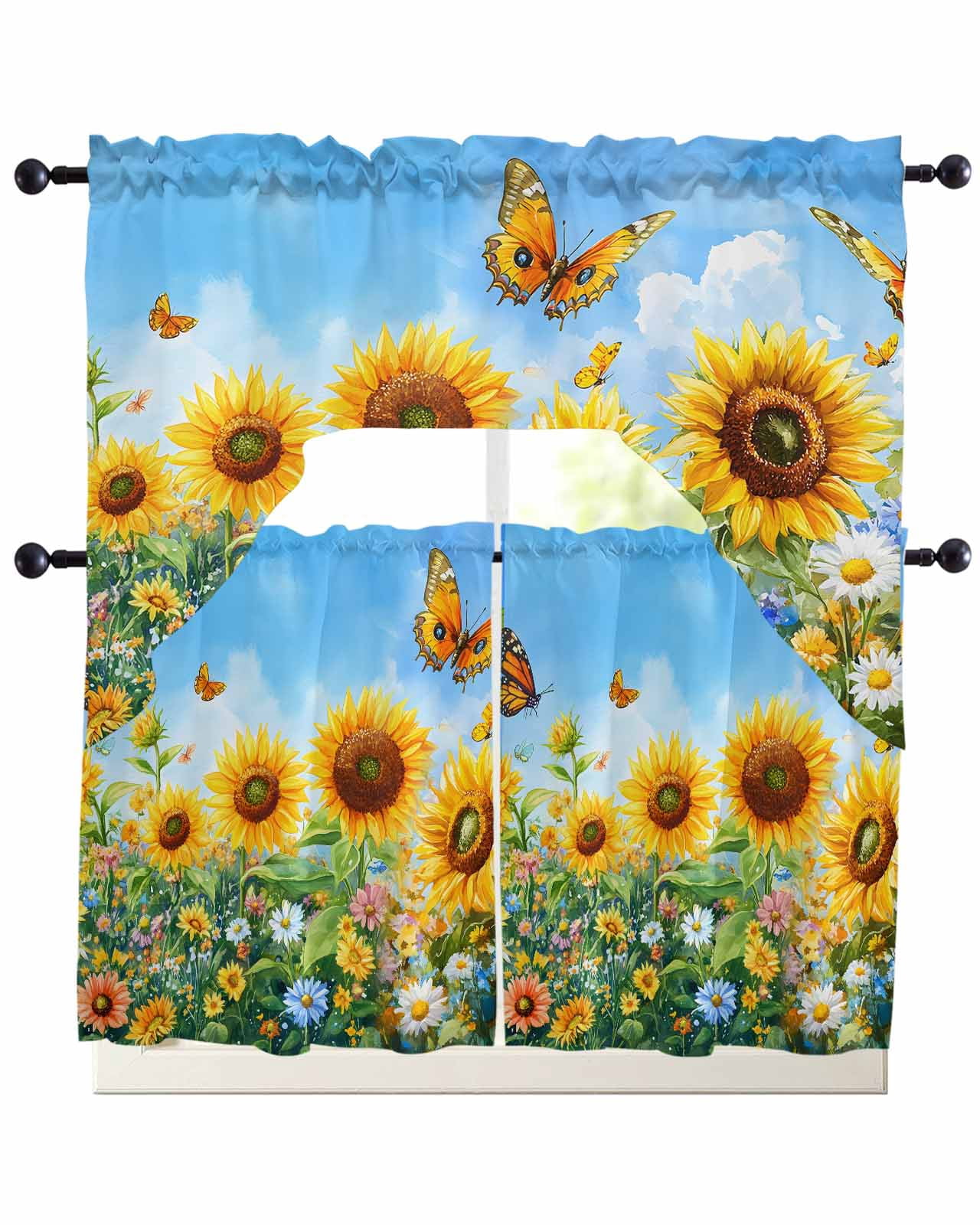 Yellow Sunflower Kitchen Curtains Swag Valance and Tier Curtains Set 24 ...