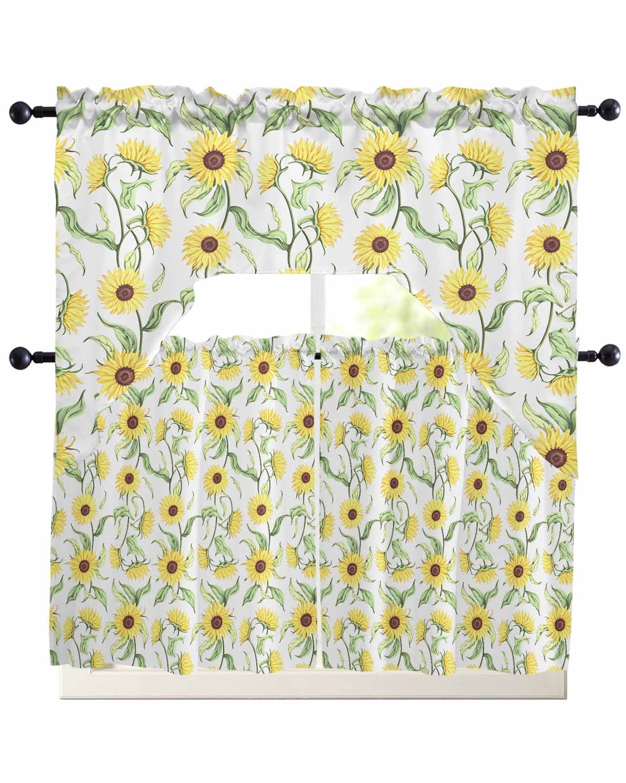 Yellow Sunflower Kitchen Curtains Swag Valance and Tier Curtains Set 24 ...