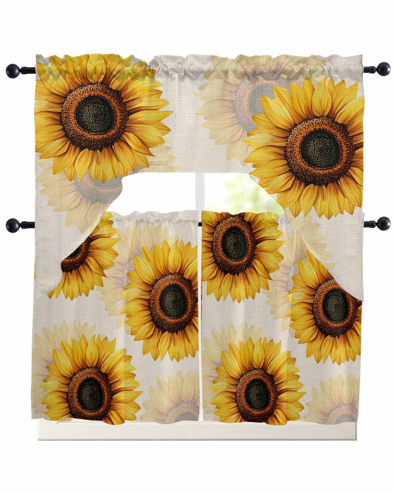 Yellow Sunflower Kitchen Curtains Swag Valance and Tier Curtains Set 36 ...