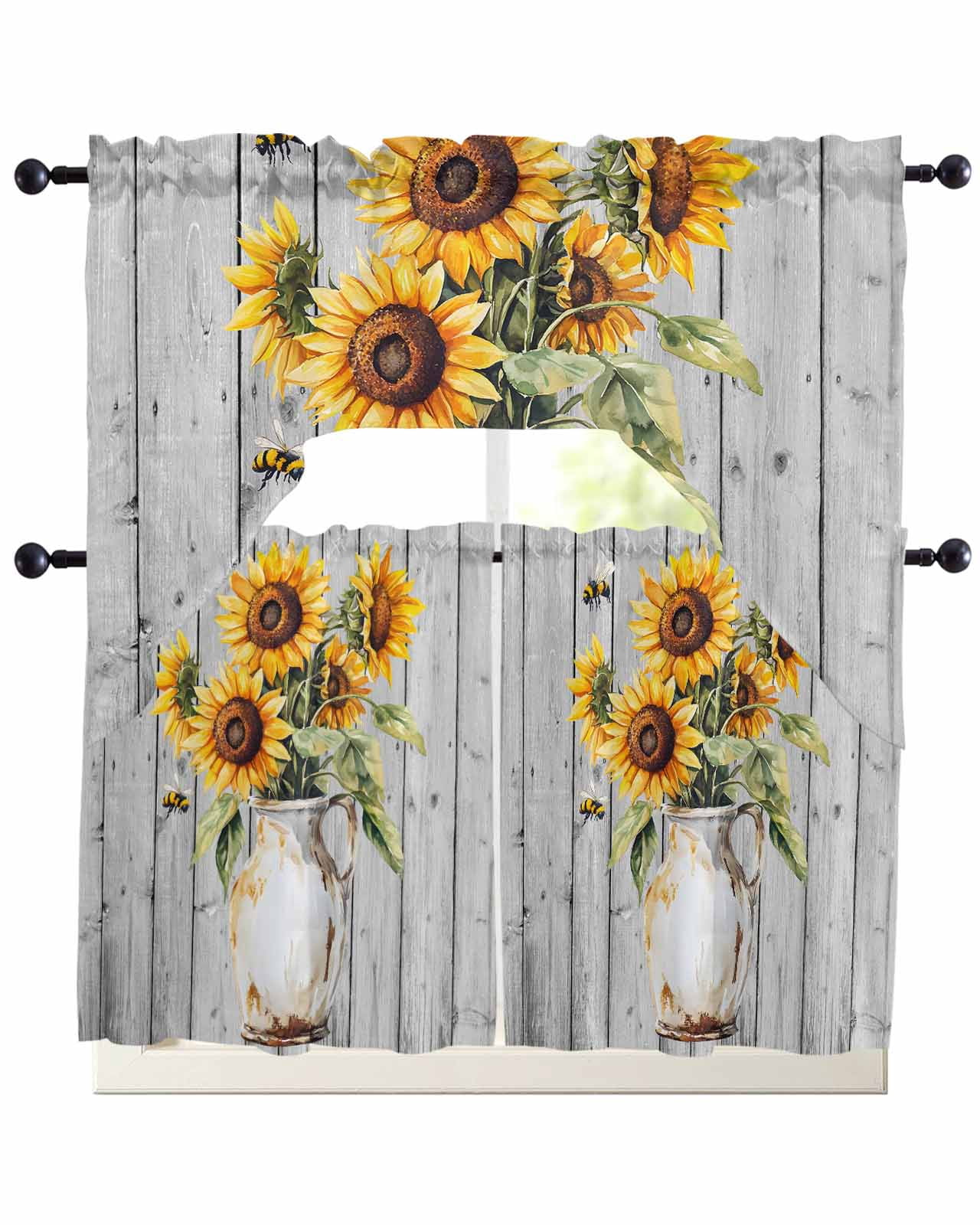 Yellow Sunflower Kitchen Curtains Swag Valance and Tier Curtains Set 36 ...