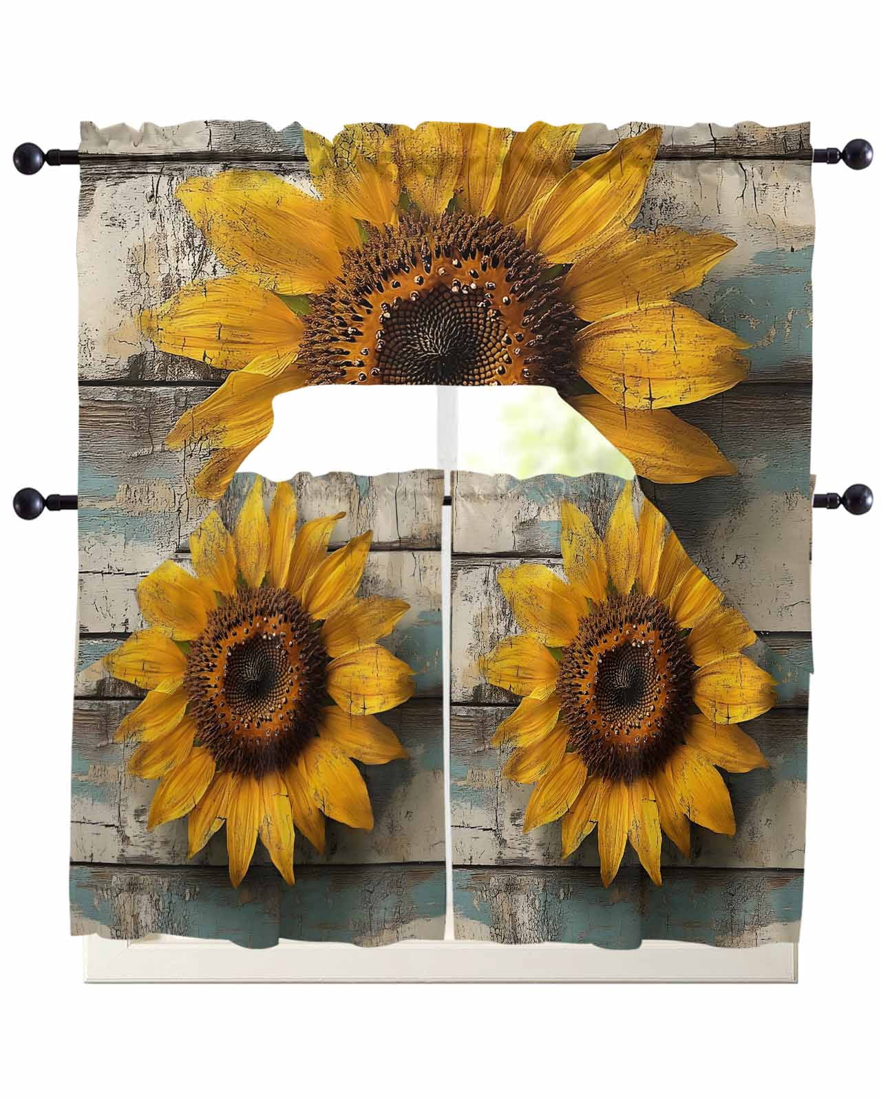 Yellow Sunflower Kitchen Curtains Swag Valance and Tier Curtains Set 36 ...