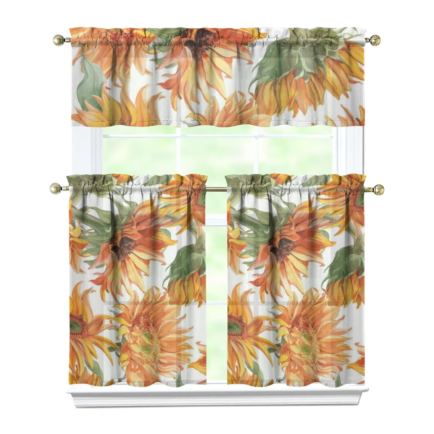 Yellow Sunflower Kitchen Curtains with Valance - Rustic Country Floral ...