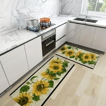 Yellow Sunflower Kitchen Mats 2 Piece Vintage Sunflower Floral Farmhouse Kitchen Rugs Sets Non-Slip Waterproof Cushioned Anti Fatigue Floor Mat for Home Kitchen Laundry Decor, 17.3" x28" 17.3" x 47"