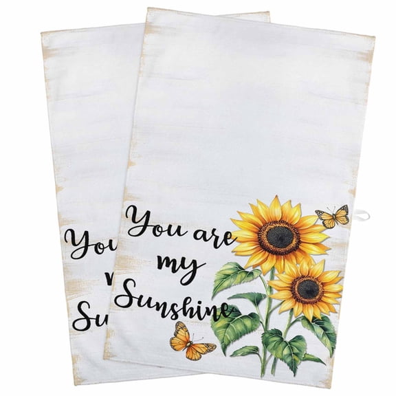 Yellow Sunflower Kitchen Towels, Absorbent Microfiber Kitchen Dish Hand Tea Bath Towel, Butterfly Sunshine Farmhouse Country Quick Dry Cleaning Cloth Dishclothes Decorative Sets, (2-PC, 18x28)
