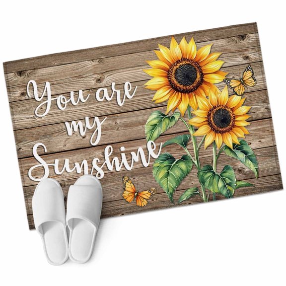 Yellow Sunflower Large Area Rugs for Bedroom Living Room, Non Slip Carpet Bedside Rug, Butterfly Sunshine Brown Farmhouse Wood Rectangular Floor Cover Kitchen Accent Rug 2'x3' for Dining Room/Office