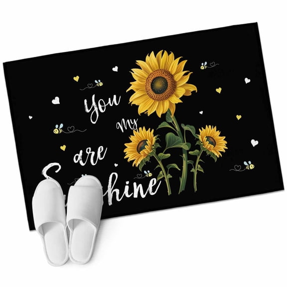 Yellow Sunflower Large Area Rugs for Bedroom Living Room, Soft Non Slip Carpet Bedside Rug, Summer Flower Bee Sunshine Black Rectangular Floor Cover Kitchen Accent Rug 2'x3' for Dining Room/Office