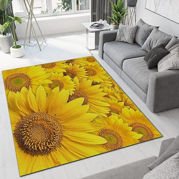Yellow Sunflower Large Area Rugs, Modern Art Runner Rugs, Non-Slip Floor Throw Mat, Rectangle Carpet For Living Room, Bedroom, Hallway Front Entrance, Kitchen, Dining 2' x 3'