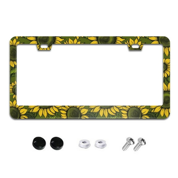 Yellow Sunflower License Plate Frames for Women Men Car Plate Holder Cover Metal Tag Aluminum Car Accessories Front Rear Plate Decor