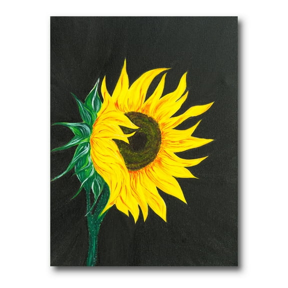 Yellow Sunflower On Black 12 in x 8 in Painting Canvas Art Print, by Designart