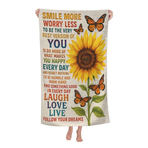 Yellow Sunflower Orange Butterfly Vintage Flower Inspirational Bath Towel Soft and Highly Absorbent for Adults