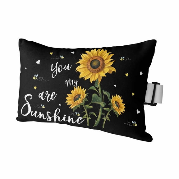 Yellow Sunflower Outdoor Pillows for Chaise Lounge Chair Waterproof Lumbar Pillows with Insert&Adjustable Strap Beach Headrest Pillow Summer Flower Bee Sunshine Black Pillow for Patio Pool 11"x16"