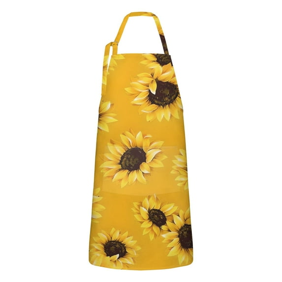 Yellow Sunflower Pattern Apron-Garden Aprons for Women with Pockets-Cotton Linen Waterproof Kitchen Cooking Gardening Aprons Adjustable for Kitchen,Cooking,BBQ and Salon 33x27 Inch