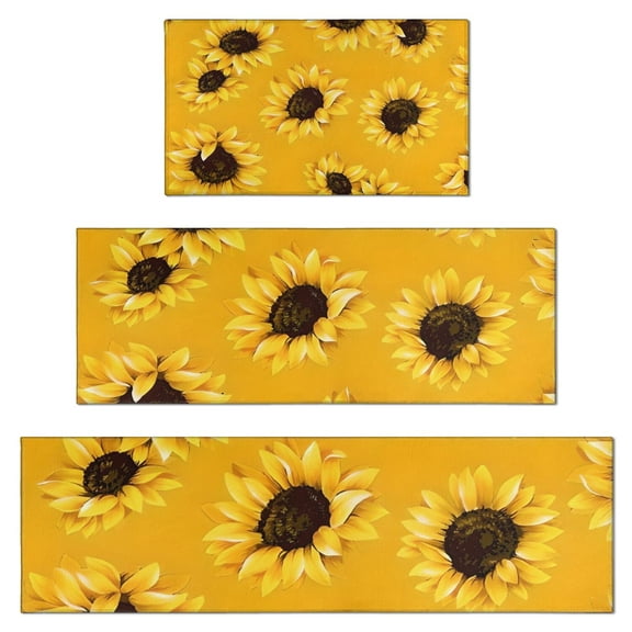 Yellow Sunflower Pattern Kitchen Rugs Sets Of 3,Kitchen Runner Rugs Non Skid Washable,Decorative Kitchen Floor Mats for Kitchen,Sink,Laundry,17"x30"+ 17"x47" + 17"x59"