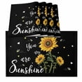 thumbnail image 1 of Yellow Sunflower Placemats for Dinning Table Set of 4, Summer Flower Bee Sunshine Black Burlap Kitchen Place Mats Waterproof Cloth Table Mats, Indoor Outdoor Placemats Easy Clean Dinner Decor, 1 of 8