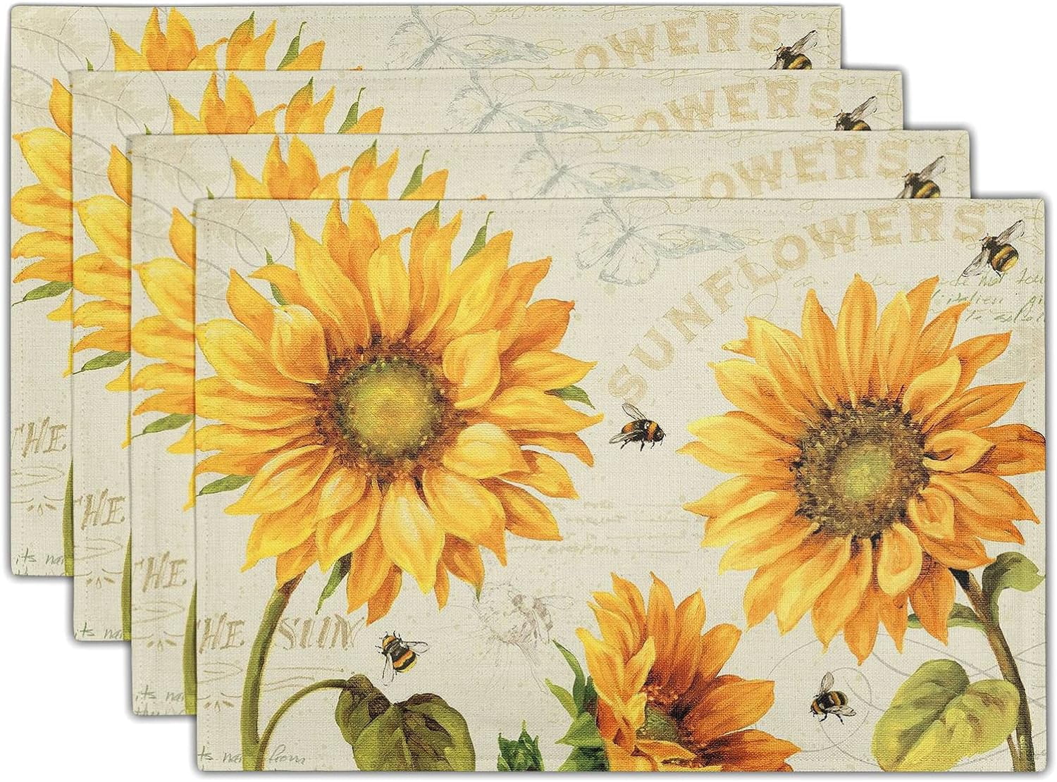 Yellow Sunflower Placemats Set of 4 Heat Resistant Machine Washable ...