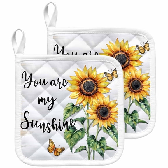 Yellow Sunflower Pot Holders for Kitchen Heatproof Potholder, 2 Pack Butterfly Sunshine Farmhouse Country Hot Pads Multipurpose Oven Pads Cloth Potholders Trivet for Cooking and Baking