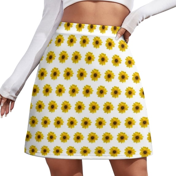 Yellow Sunflower Print A-line Skirt Black White Plaid Aesthetic Casual Skirts Cute Mini Sk