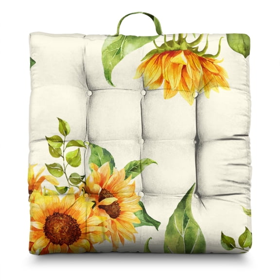 Yellow Sunflower Print Zabuton Pillow - 4.7" Thick Meditation Cushion with Skin-Friendly Fabric