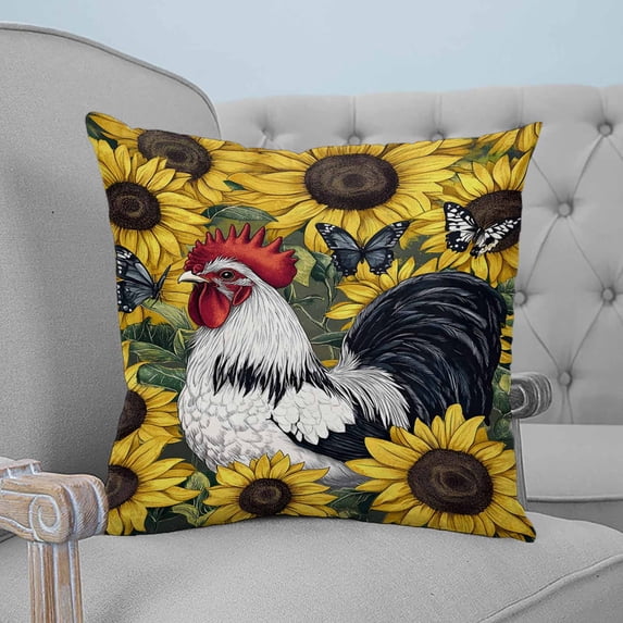 Yellow Sunflower Rooster Decorative Pillowcase 26''x26'', Farmhouse Vintage Rooster Throw Pillow Covers Soft Cushion Case for Couch Sofa Bedroom Living Room, Pillowcase Boho Decor