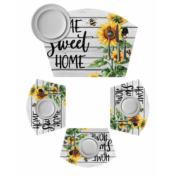 Yellow Sunflower Round Placemats Set of 2, Bee Wooden Grain Country ...