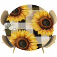 thumbnail image 1 of Yellow Sunflower Round Tablecloth 45-54 Inch Round Fitted Table Cloth with Elastic Edge, White Black Checkered Retro Art Waterproof Table Cover Protector for Outdoor Picnic Party Dining, 1 of 6