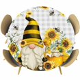 thumbnail image 1 of Yellow Sunflower Round Tablecloth, Fitted Table Cover with Elastic for 45"-54" Round Tables, Spring Summer Bee Gnomes Grey Plaid Table Cloth Outdoor Indoor Dinning Party Waterproof Tablecloths, 1 of 7