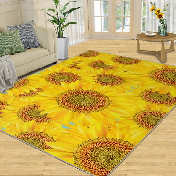 Yellow Sunflower Rug, Beautiful Flower Area Rugs For Living Room, Indoor Carpet Easy Clean Floor Mat Rug For Bedroom Bedside Under Kitchen Table
