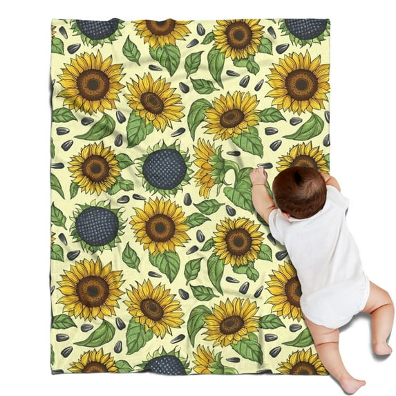 Yellow Sunflower Seed Leaf Pattern Blanket,Comfortable Soft Flannel Throw Blanket,All Season,Warm Lightweight Blankets for Sofa Bed Couch Living Room Chair,30"x40"