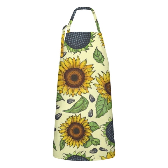 Yellow Sunflower Seed Pattern Apron-Garden Aprons for Women with Pockets-Cotton Linen Waterproof Kitchen Cooking Gardening Aprons Adjustable for Kitchen,Cooking,BBQ and Salon 33x27 Inch