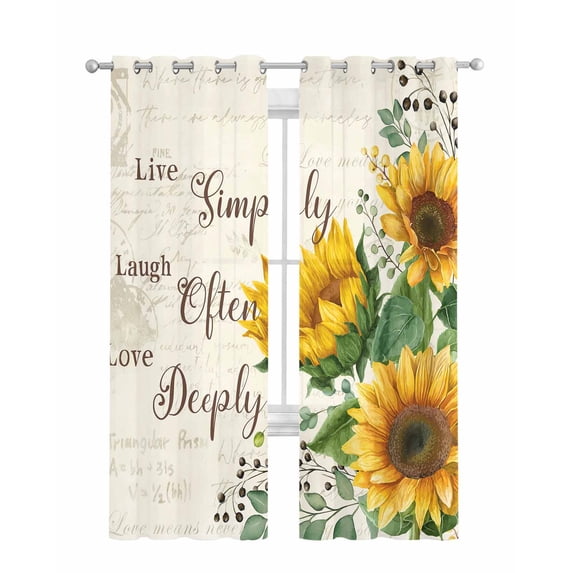 Yellow Sunflower Sheer Curtains 84 Inch Length 2 Panels Set for Living Room/Bedroom, Summer Botanical Elegant Pastoral Floral Kitchen Curtains Grommet Semi-Sheer Curtains Window Treatments 42"x84"x2