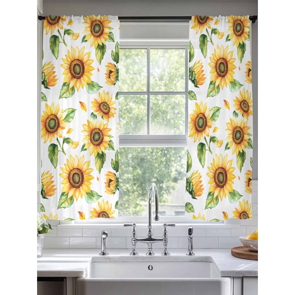 Yellow Sunflower Sheer Curtains for Living Room Bedroom Country Petals Floral Summer Spring Sheer Curtains 63 Inch Long 2 Panels Set Light Filtering Curtain Window Treatments Drapes for Dining Room