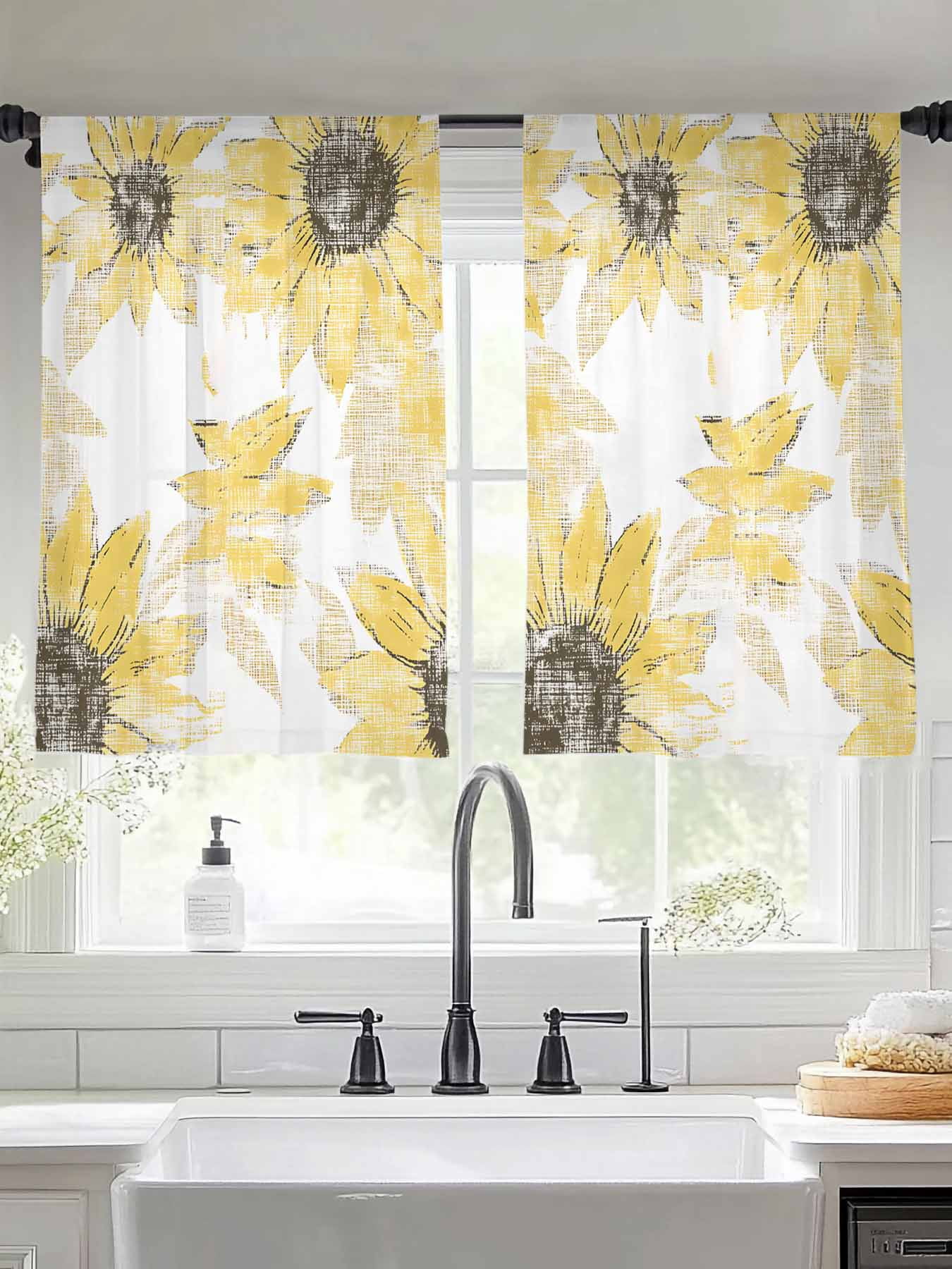Yellow Sunflower Sheer Curtains for Living Room Bedroom Spring Summer ...