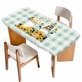 thumbnail image 1 of Yellow Sunflower Table Cloths for 3 Foot Rectangle Tables, Gnomes Teal Checkered Farmhouse Art Patio Waterproof Elastic Fitted Tablecloths, Washable Rectangular Table Cover for Camping, 1 of 8