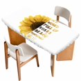 thumbnail image 1 of Yellow Sunflower Table Cloths for 4 Foot Rectangle Tables, Floral Rustic White Quotes Patio Waterproof Elastic Fitted Tablecloths, Washable Rectangular Table Cover for Camping, 1 of 8