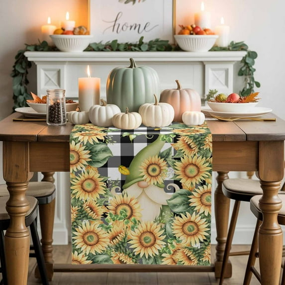 Yellow Sunflower Table Runner, Autumn Thanksgiving Kitchen Dining Table Decoration for Home Party Decor 13x120 Inches