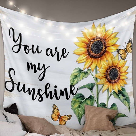 Yellow Sunflower Tapestry for Bedroom Wall Hanging Tapestry, Butterfly Sunshine Farmhouse Country Ceiling Backdrop Tapestries Poster Blanket Wall Decor for Teens Room Living Room Dorm 55" x 73"