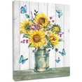thumbnail image 1 of Yellow Sunflower Wall Art Blue Butterfly Canvas Print Wooden Framed Rustic Floral in Pot Picture Poster Painting for Bathroom Bedroom Living Room Wall Decor,12x16 inch, 1 of 6