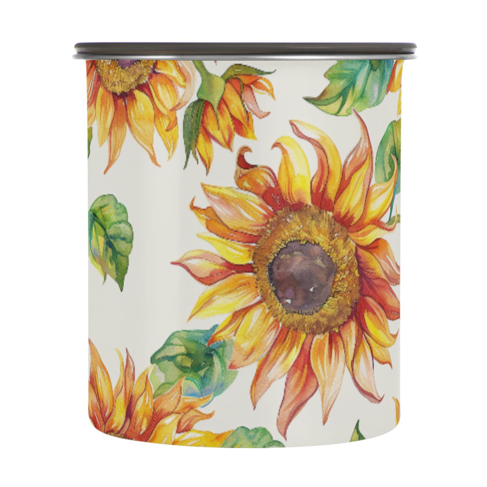 Yellow Sunflower Watercolor Airtight Coffee Bean Canister 30oz Food Storage Containers with Lids For Gournd, Tea, Sugar, Flour, Rice, Cereal, Candy Cookie Jar