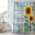thumbnail image 1 of Yellow Sunflower Waterproof Fabric Shower Curtain,Butterfly Sunshine Blue Farmhouse Wood Waterproof Fabric Shower Curtain for Bathroom Curtains Bathtubs Shower Curtains with 12 Hooks Extra Long 72x84, 1 of 8