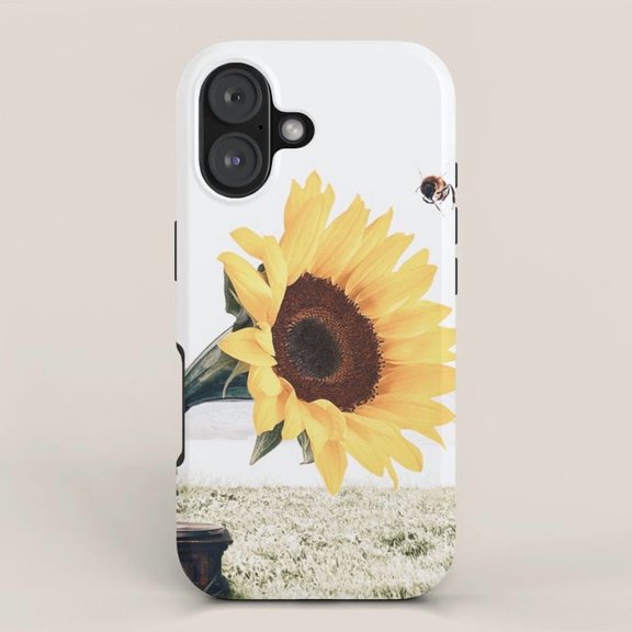 Yellow Sunflower and Bee Tough Case for Apple iPhone, Dual-Layer Polycarbonate Shell with TPU Liner