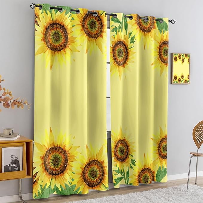Curated visual reference: Visual Reference: Yellow Sunflowers 3D Printing Grommet Curtains Abstract Oil Painting