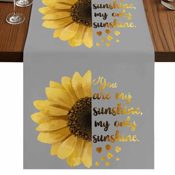 Yellow Sunflowers 48 Inch Table Runner, Floral You Are My Sunshine Grey Quotes Farmhouse Dresser Scarf Cotton & Linen Tablerunner for Dining/Kitchen Island/Holiday Party Décor 13" x 48"
