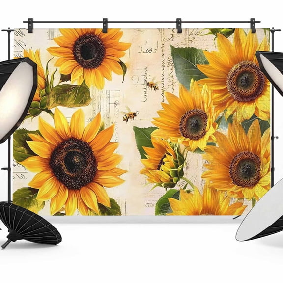Yellow Sunflowers Backdrop for Photography,Fabric Photo Background Backdrop,Country Vintage Botanical Floral Photo Booth Background for Portrait Photoshoot Video Wedding Studio Decor Banner 8x6ft