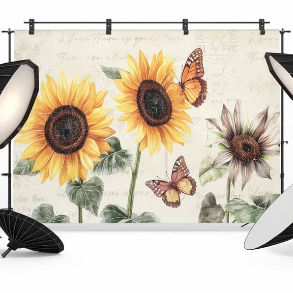 Yellow Sunflowers Backdrop for Photography,Fabric Photo Background Backdrop,Floral in Blooms Pastoral Plants Photo Booth Background for Portrait Photoshoot Video Wedding Decoration Banner 7x5ft